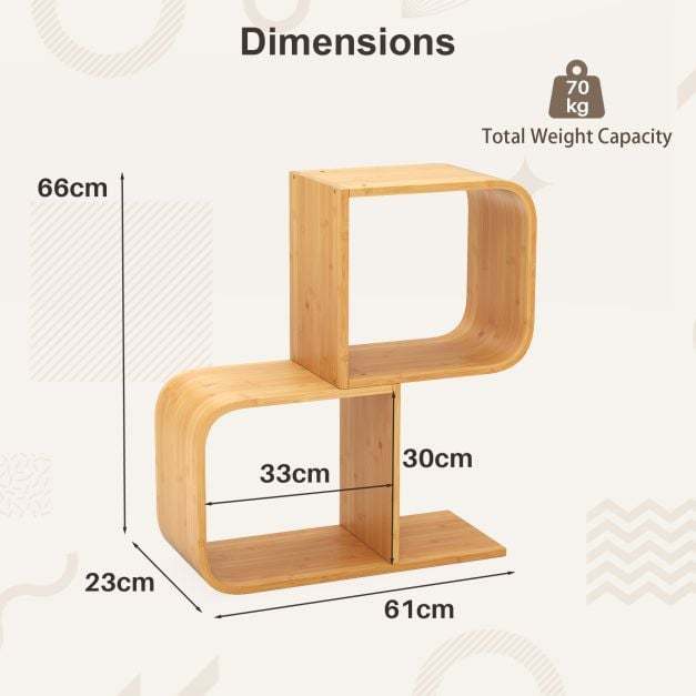 Set of 2 S-Shaped Bookcase Bamboo Bookshelf with 2 Open Cubes-4-Tier