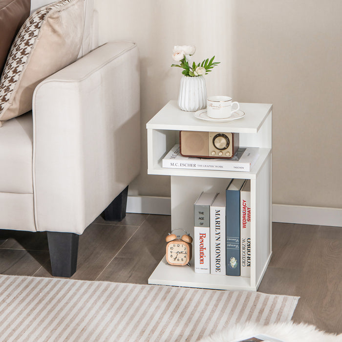 S-Shaped Side Table with 2 Open Compartments for Small Space Set of 2-