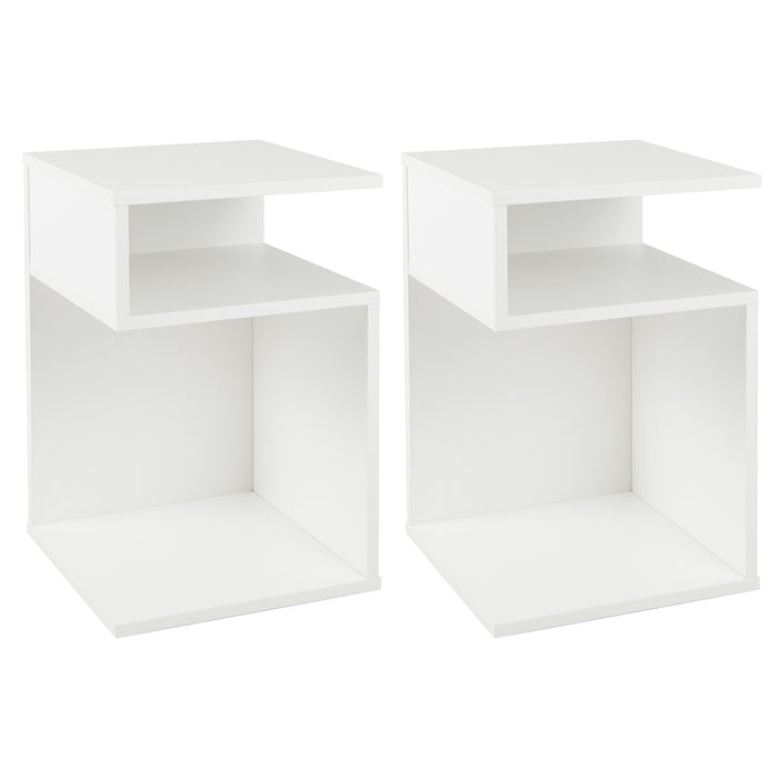 S-Shaped Side Table with 2 Open Compartments for Small Space Set of 2-