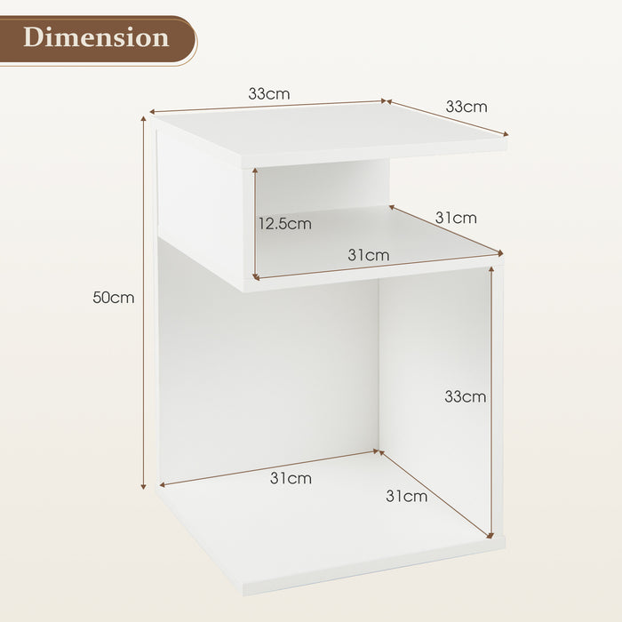 S-Shaped Side Table with 2 Open Compartments for Small Space Set of 2-