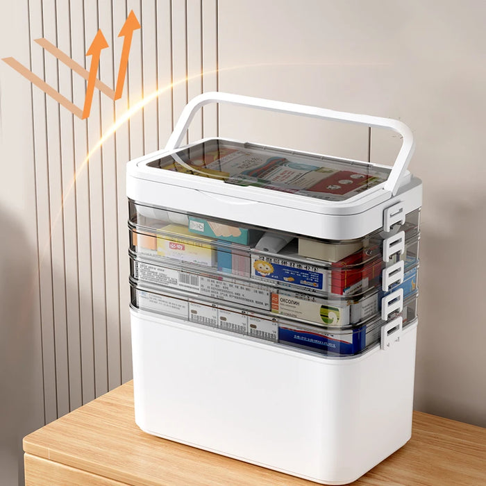 White Portable Medicine Storage Box — Heavy-Duty Plastic Organiser with Drawers & Doors (4/5/6 Floors)