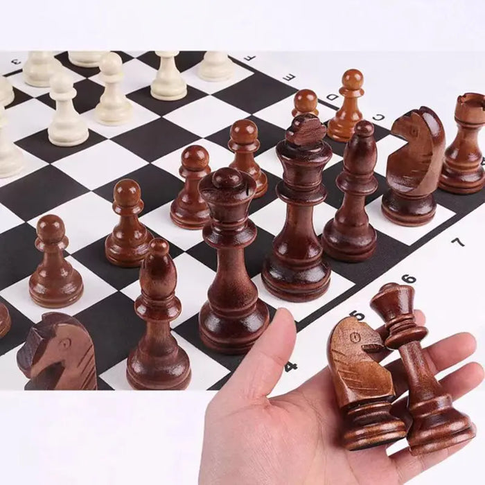 Wooden 32-Piece Chess Set — King 110mm with Leather Board, Gift for Teens & Adults
