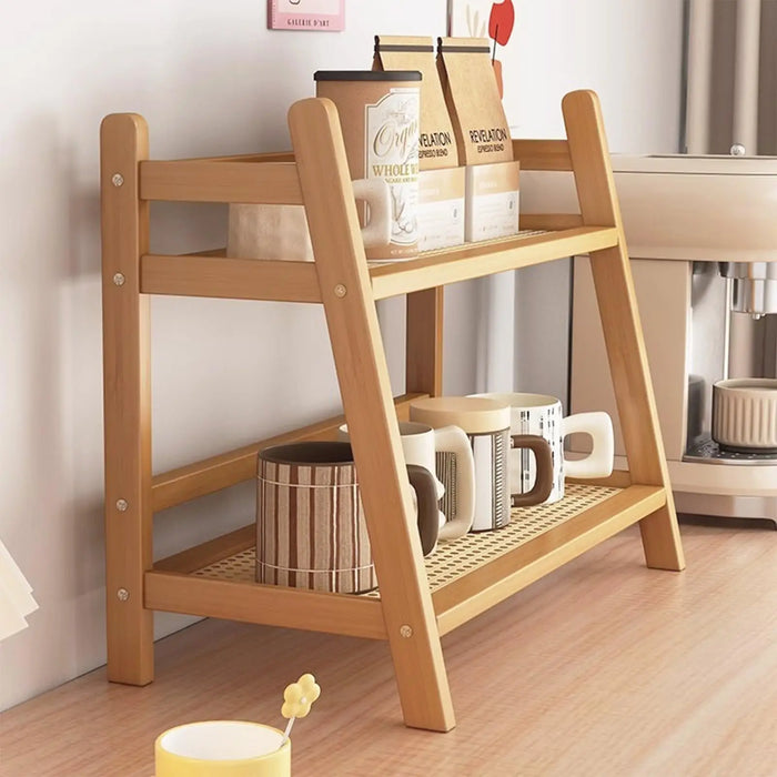 2-Tier Wicker-Look Coffee Station Organizer — Bamboo-Style Mug Holder for Countertop