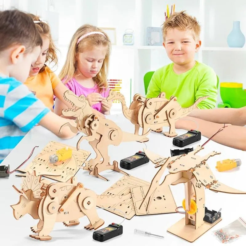 Wooden Dinosaur STEM Model Kit – choose 1 or 4 pcs (T‑Rex, Triceratops, Pterosaur, Brachiosaurus)