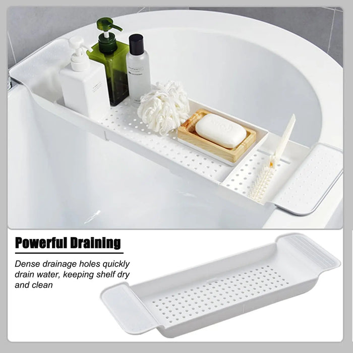Expandable Bathtub Tray Caddy with Non-Slip Pads — Sturdy PA+PE Bath Tray (Grey, White, Black)