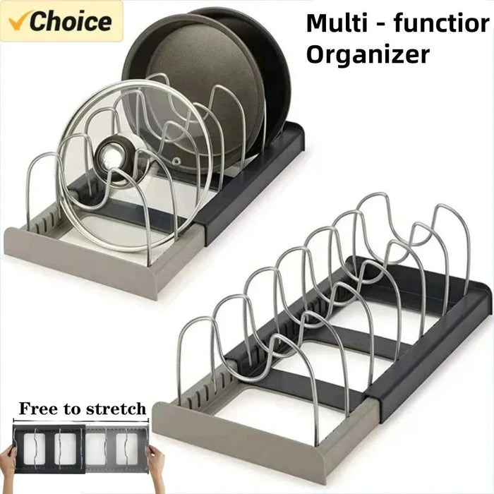 7‑Grid Telescopic Pot Rack – Adjustable Pots, Pans & Lid Organiser