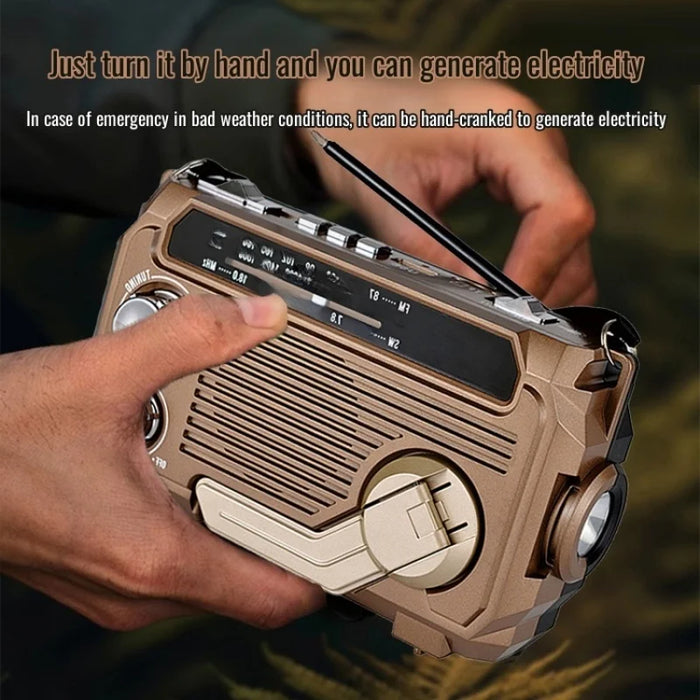 Hand-Crank Emergency Radio & Power Bank — USB, Solar, Bluetooth, DAB
