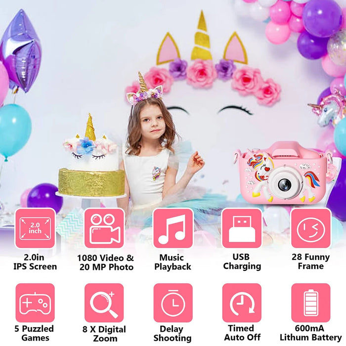 Unicorn Horse Camera for Kids - 32MP, 1080P HD Digital Camera, Cute Toy Design - Perfect Christmas, Birthday, and Festival Gift for Toddlers and Children