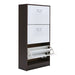 Narrow 3-Tier Flip-Top Shoe Cabinet – Walnut & White Vertical Storage