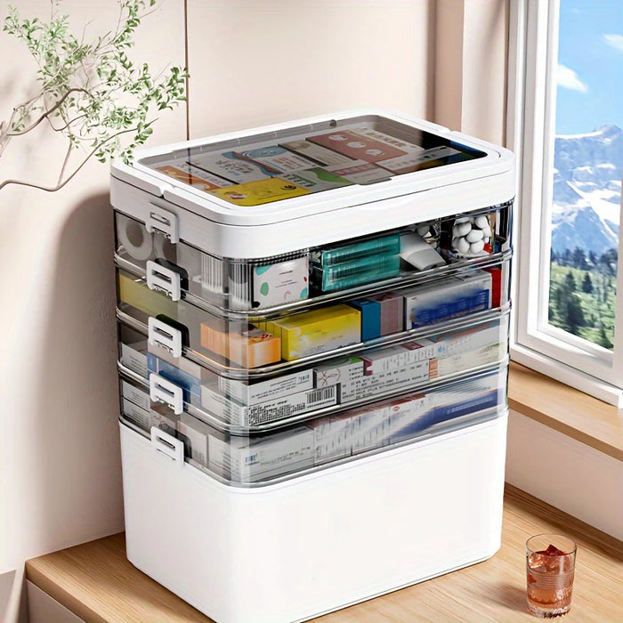 White Portable Medicine Storage Box — Heavy-Duty Plastic Organiser with Drawers & Doors (4/5/6 Floors)