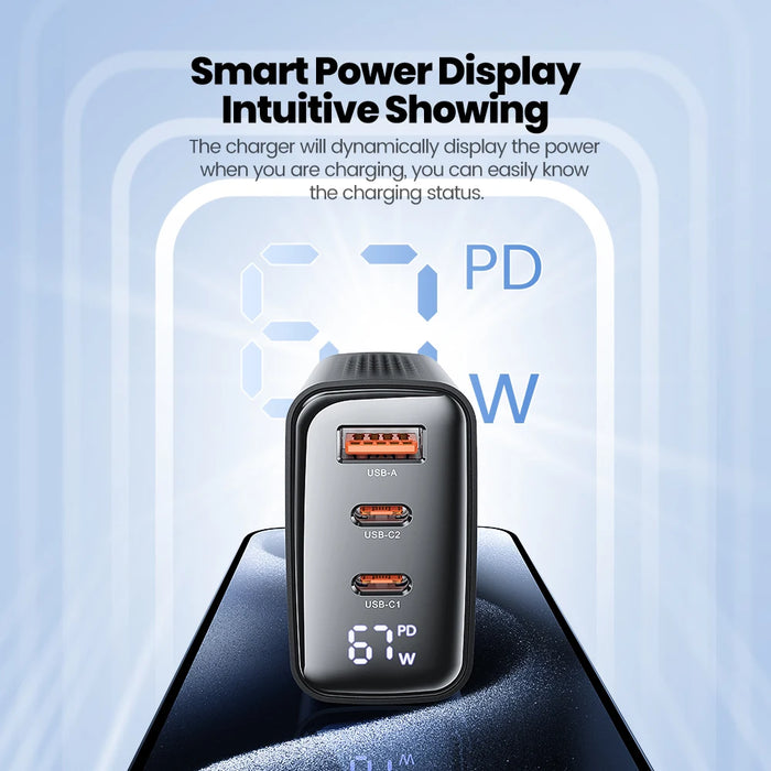 GaN USB‑C Fast Charger 33W / 40W / 67W (PD & QC) — Digital Display on 33W & 67W, EU & KR Plug