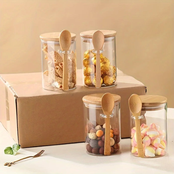 280ml Glass Storage Jar with Bamboo Lid & Spoon — 10oz Airtight Jar