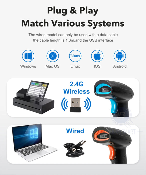 U12 1D/2D Barcode Scanner — Wired, Bluetooth & Wireless for Retail and Logistics