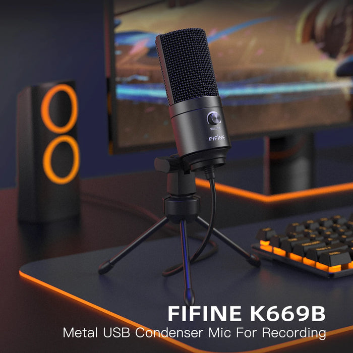 USB Condenser Microphone K669B — Metal Body, Cardioid, Gain Knob, USB Plug-and-Play