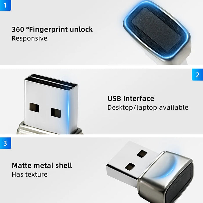 Mini USB Fingerprint Reader for Windows Hello — Metal Biometric Scanner for PC and Laptop
