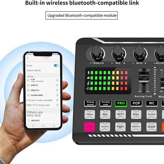DJ Equipment F998 Sound Card Console - Microphone Kit and Cable for Studio Sound Mixing, Phone and Computer Live Voice Mixer - Ideal for Professional Audio Production and Broadcasting