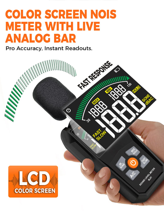 POROMETISTO-SL01 Digital Sound Level Meter — Handheld 30–130 dB A/C Weighted