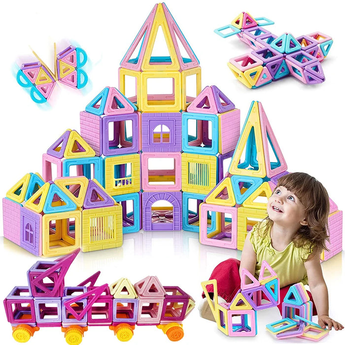Magnetic Building Blocks Construction Set - Mini Size Magnetic Building Blocks for Children, Fun Magnets Toys - Perfect for Girls and Kids' Creative Play - Kid Boy Girl Toys Age 3-4