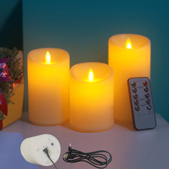 3pc USB Rechargeable Flameless LED Candles with Remote — Home, Wedding & Valentine Decor