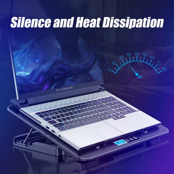 A9 RGB 6-Fan Laptop Cooler - Fits 13-18 inch Laptops, Metal Mesh Stand, 2 USB