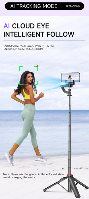 C22 AI Face-Tracking Handheld Gimbal Stabiliser — 3‑in‑1 Selfie Stick & Tripod for Smartphones