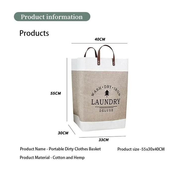 Large Cotton Folding Laundry Basket – Fabric Storage Bin (Off-White)