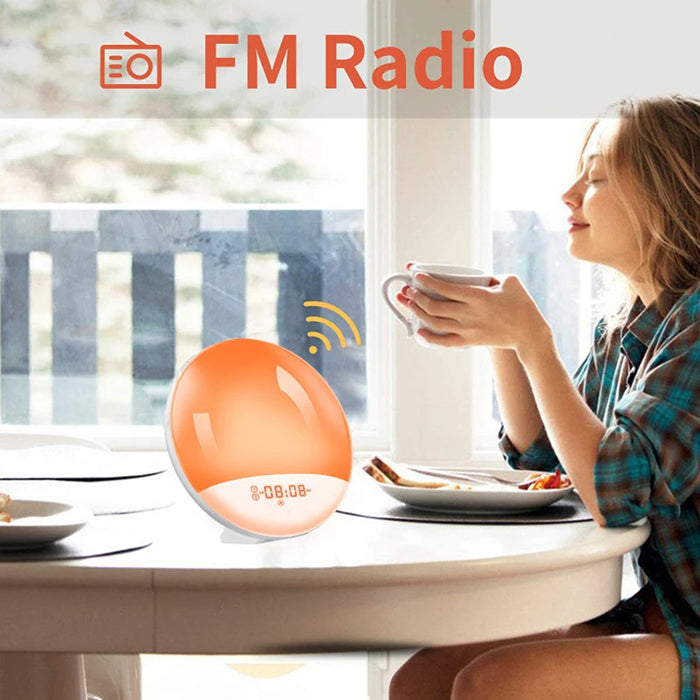 Wake Up Light Alarm Clock with Sunrise & Sunset, Dual Alarms, FM Radio, 7 Colours