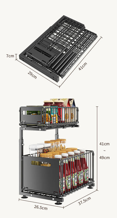 2-Tier Pull-Out Under-Sink Organiser — Adjustable Kitchen Cabinet Rack