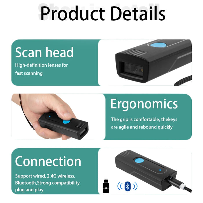 Mini Pocket Bluetooth Barcode Scanner — M3C (1D) or M3D (2D/QR)