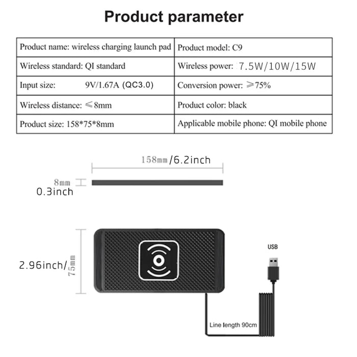 15W Wireless Car Charger Pad – Qi Fast Car Phone Charger for iPhone 11–15 & Android