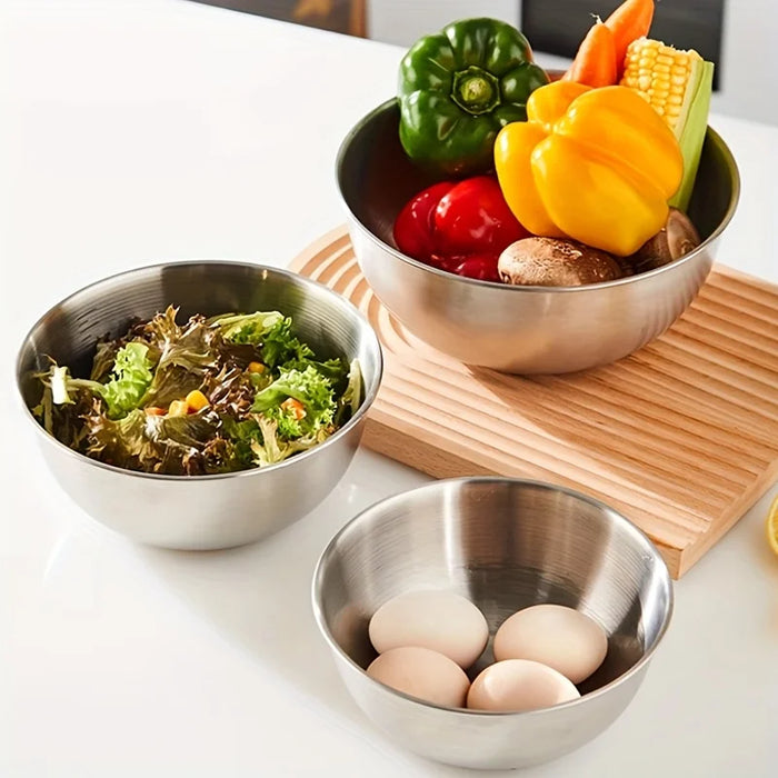 3-Piece Stainless Steel Mixing Bowl Set with Measurement Marks – Thick & Rust-Resistant
