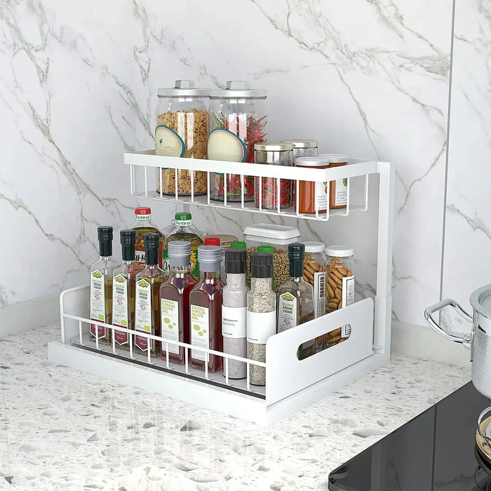 Under‑sink 2‑Tier Pull‑Out Storage Organiser – 36×27×28cm, Black or White