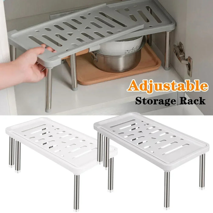 Expandable Cupboard Shelf 36–69cm – Kitchen Cabinet Organiser, White