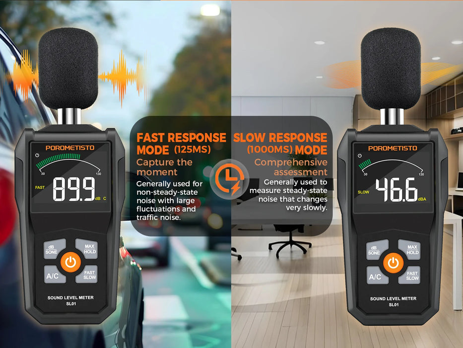 POROMETISTO-SL01 Digital Sound Level Meter — Handheld 30–130 dB A/C Weighted