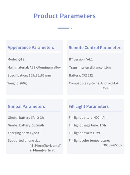 Q18 360° Follow-Tracking Gimbal — Selfie Stick Tripod with Fill Light for iPhone & Smartphones