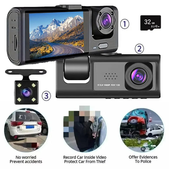 Dash Cam with IR Night Vision, 2" IPS Screen, 1080P Full HD, Loop Recording — 2/3 Camera DVR