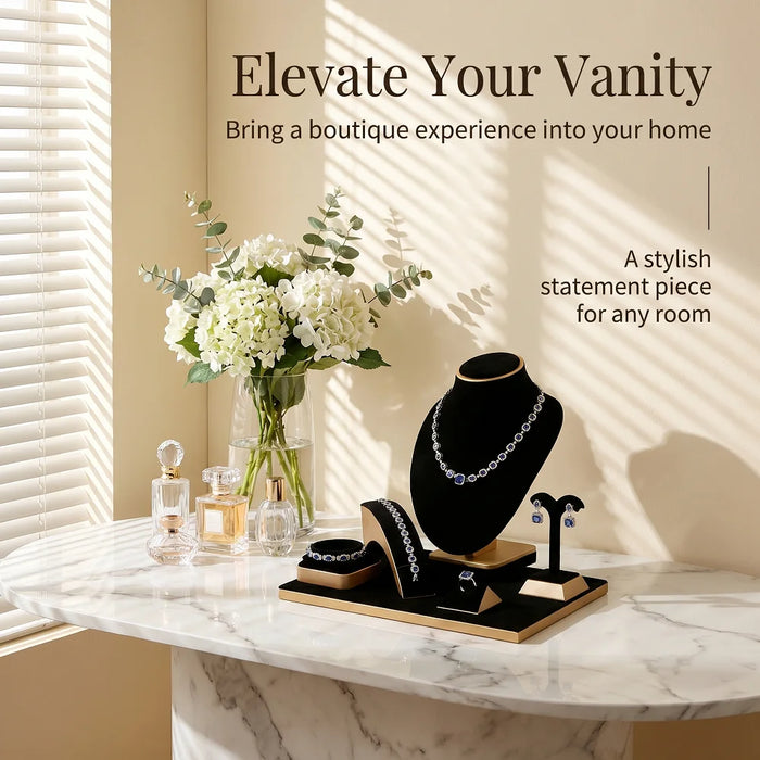 Velvet Jewellery Organiser Stand – Metal Ring, Pendant, Bracelet & Watch Display