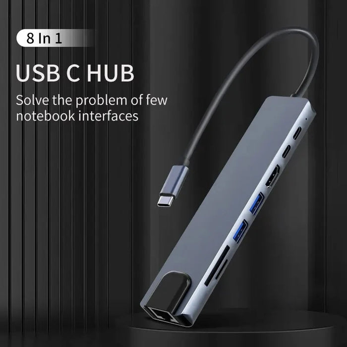 8-in-1 USB-C Hub 3.0 Dock – 4K HDMI, RJ45, PD, SD/TF for MacBook Air M1 & iPad Pro