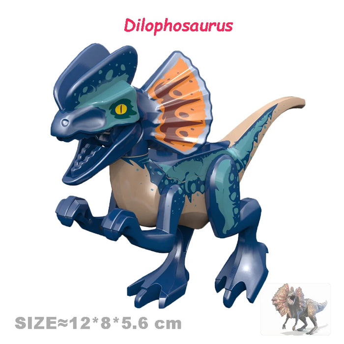 Jurassic Dinosaur Building Blocks - Velociraptor, Triceratops, Indominus & T‑Rex Models