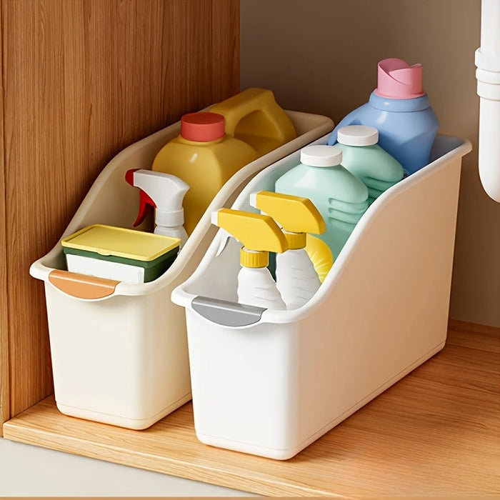 Multi‑Functional Stackable Storage Boxes — Curved Space‑Saving Plastic Organisers (1 or 3, Orange/White)