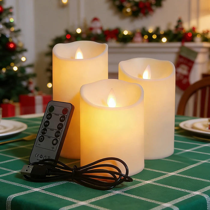 3pc USB Rechargeable Flameless LED Candles with Remote — Home, Wedding & Valentine Decor