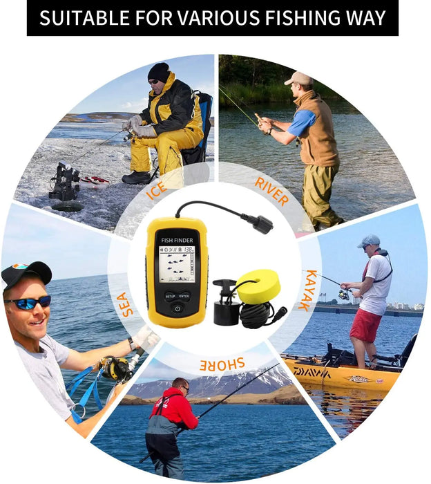 Portable 100m Sonar Fish Finder with Alarm — 45° Coverage Echo Sounder