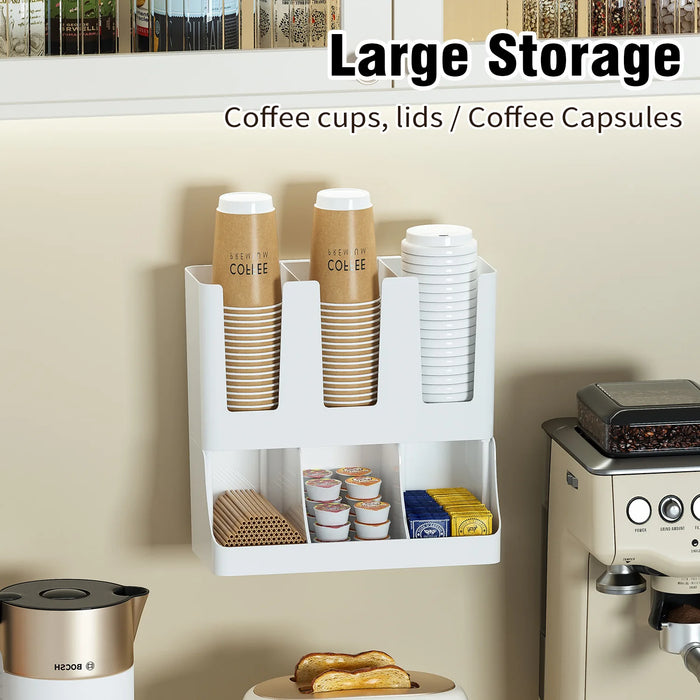 Wall-mounted Coffee Bar Organiser — Cup & Condiment Storage, White or Black