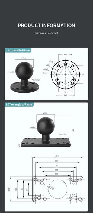 Aluminium Fishfinder Mount — 1.5in C‑Size Ball, Compatible with Garmin/Humminbird/Lowrance (for RAM mounts)