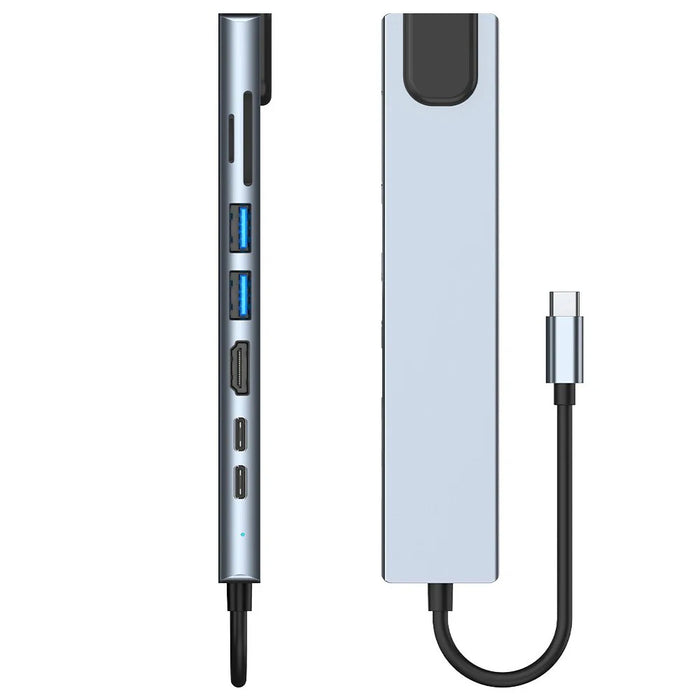 USB‑C 8‑in‑1 Hub — HDMI 4K@30Hz, 100W PD, RJ45 100Mbps, Dual SD/TF, USB 3.0