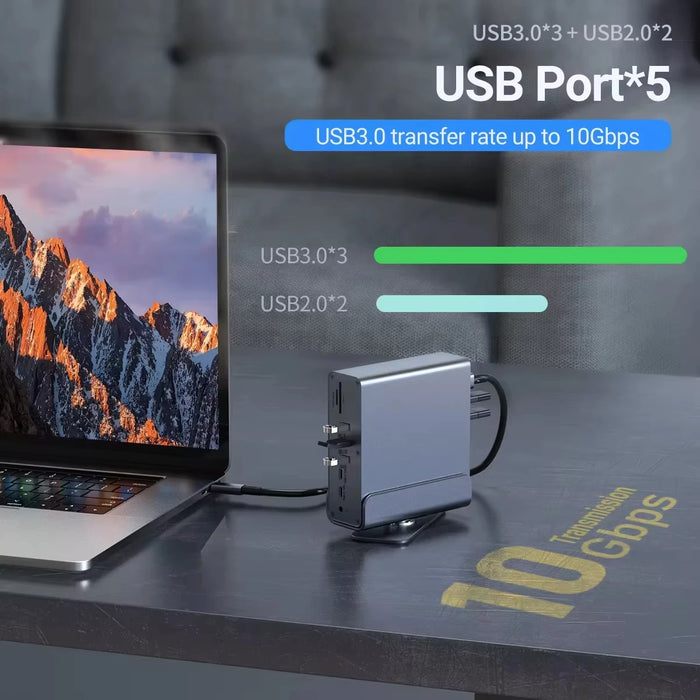 15‑in‑1 USB‑C Docking Station — Dual HDMI & DP 4K@60Hz, PD100W, Gigabit Ethernet, SD/TF, Audio