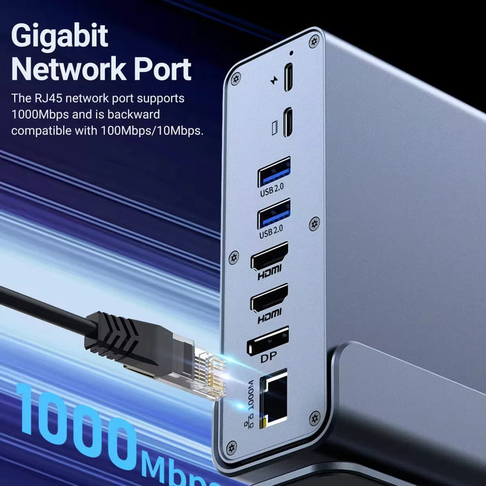 15‑in‑1 USB‑C Docking Station — Dual HDMI & DP 4K@60Hz, PD100W, Gigabit Ethernet, SD/TF, Audio