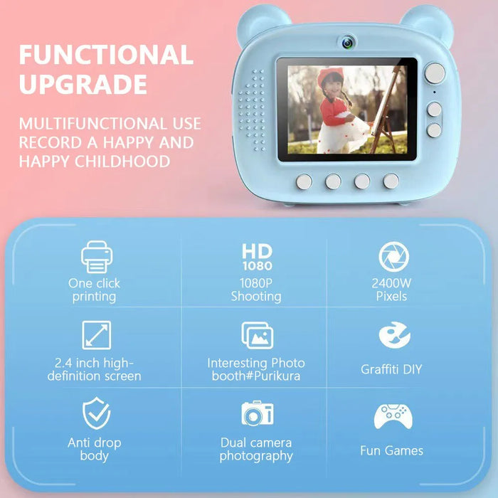 Kids Digital Instant Print Camera - Thermal Printing, Video Function, Comes with 32GB Memory Card - Perfect Toy for Young Photographers