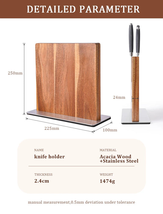 Acacia Wood Magnetic Knife Block – Modern Kitchen Holder with Strong Magnets
