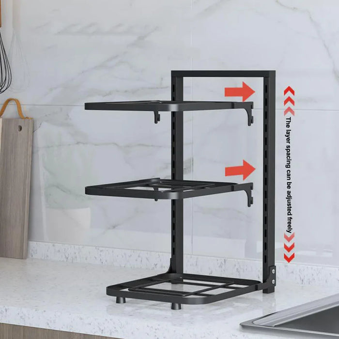 Under-Cabinet Pot & Pan Organiser Rack — Height Adjustable, Heavy-Duty Stainless Steel (3/4/5 Tier, Black)